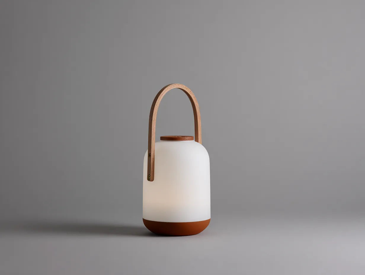 Handlaterne 17×17×37 cm Weiß/Braun - tragbare LED-Leuchte für Terrasse und Außenbereich