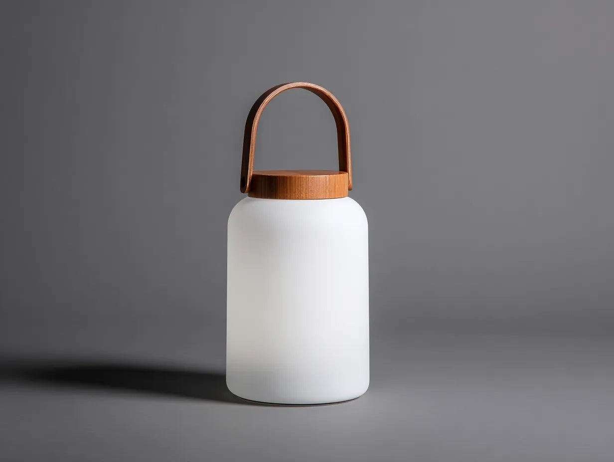 Handlaterne 20x20x36 cm Weiß Milchglas Holzgriff für Im Freien nordisches Lichtdesign