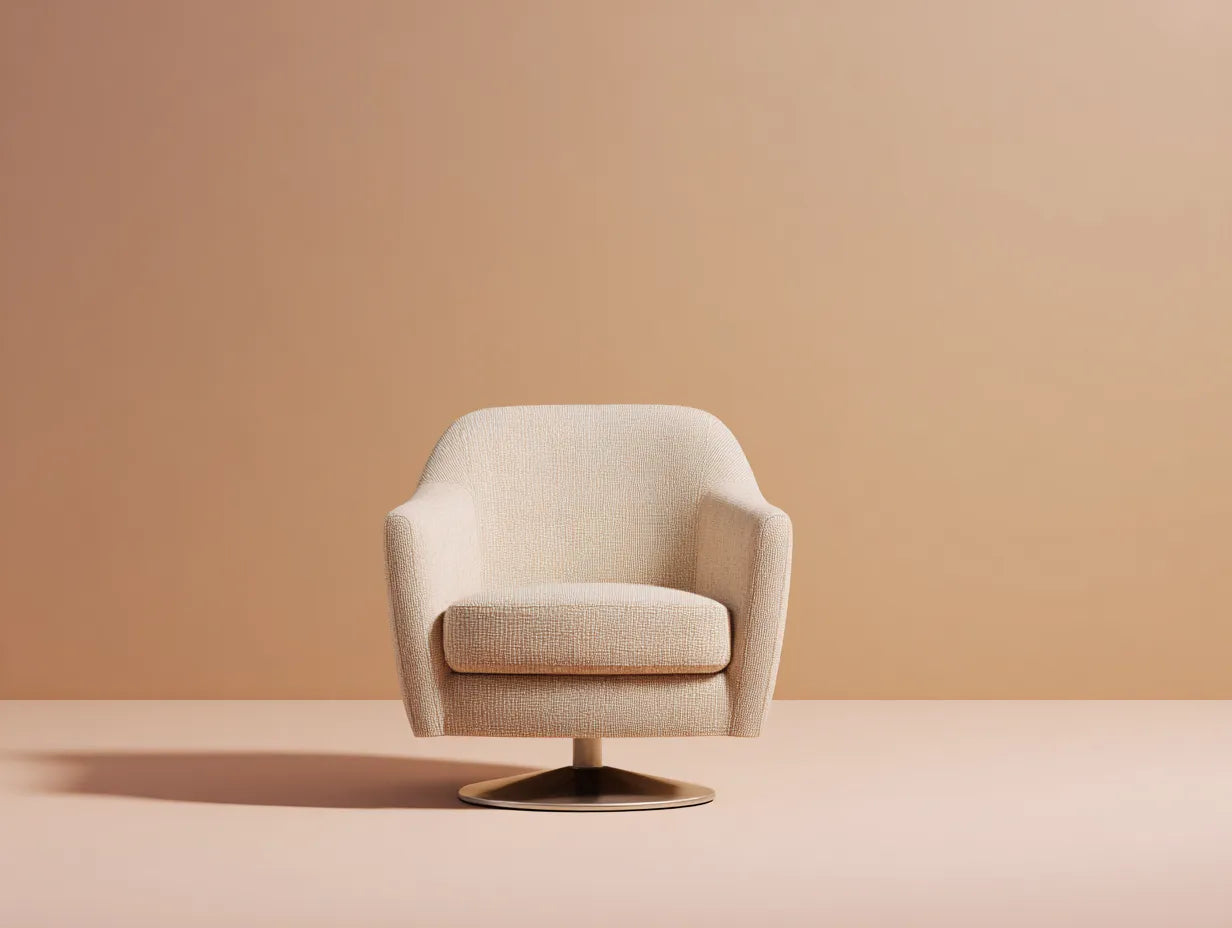 Drehsessel Stoff und Metall 76×78×82 cm Beige/Bronze – kompakter Wohnzimmersessel mit Rundsockel