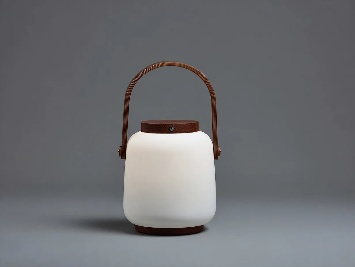 Handlaterne 19×19×39 cm Weiß/Braun - moderne mobile LED-Beleuchtung für den Außenbereich