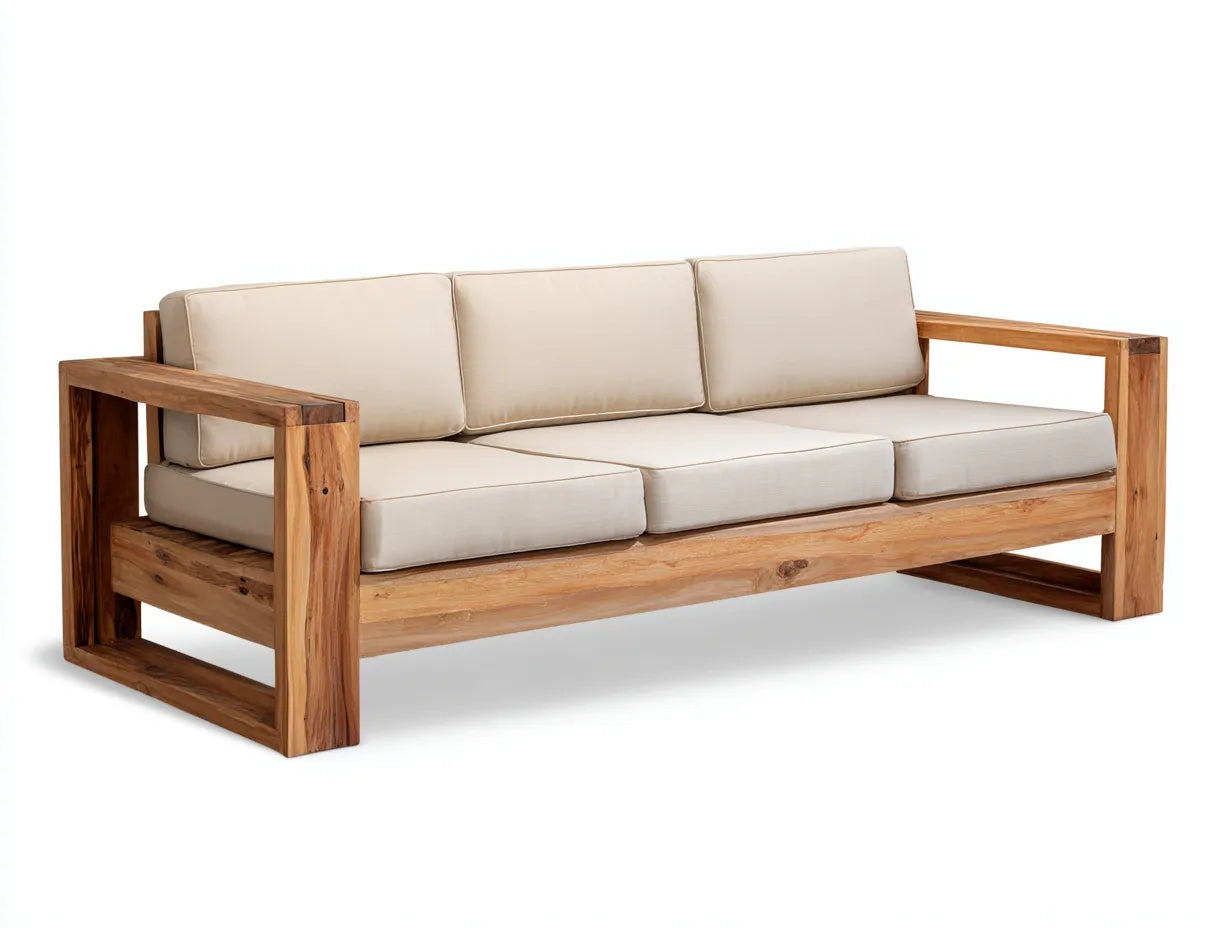 Sofa 230×88×82 cm Stoff Beige Holz - natürliche Rahmenkonstruktion