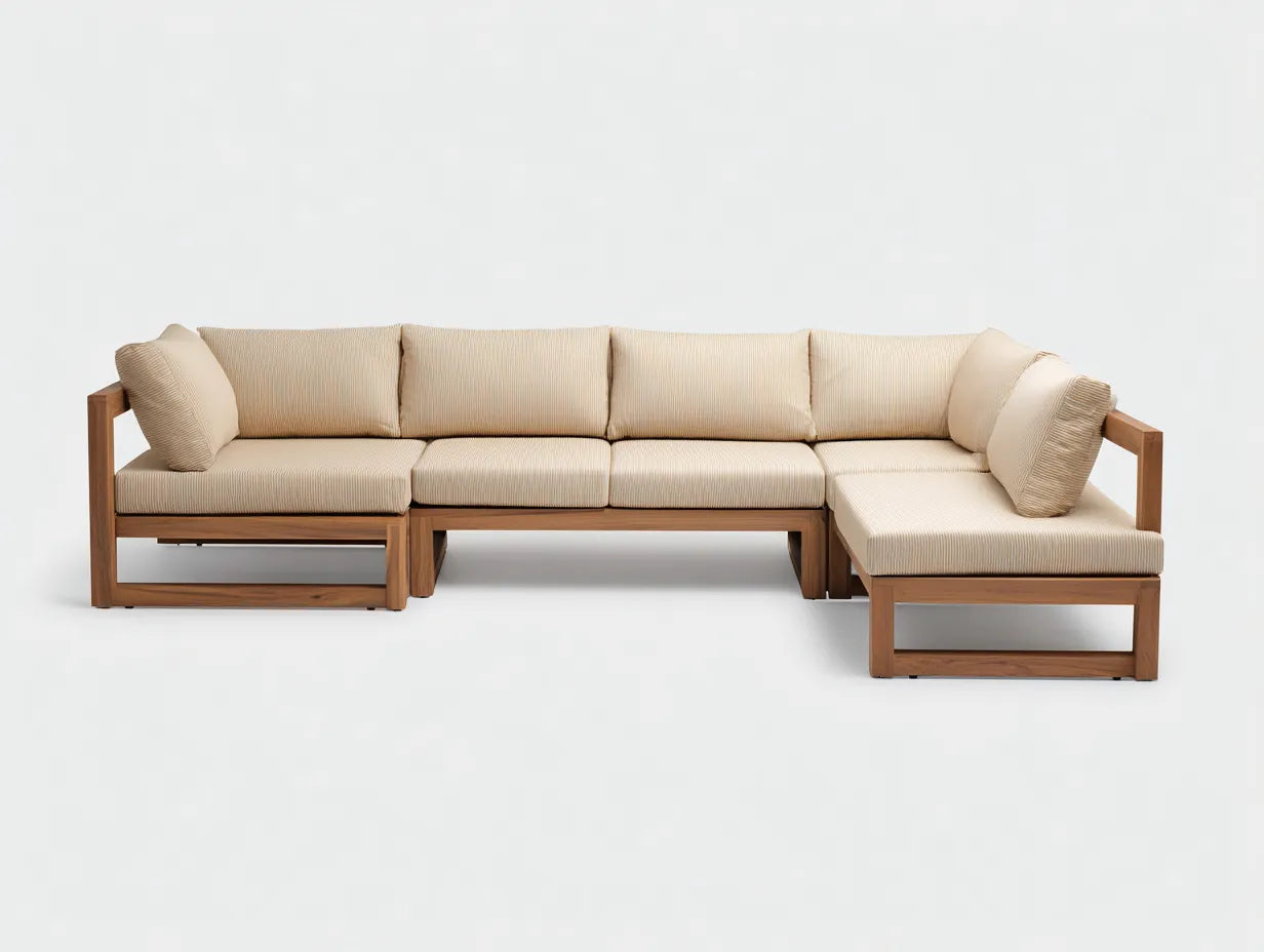 Sofa Holz und Stoff 290×205×78 cm Beige/Braun – großzügige Eckform für Wohnzimmer