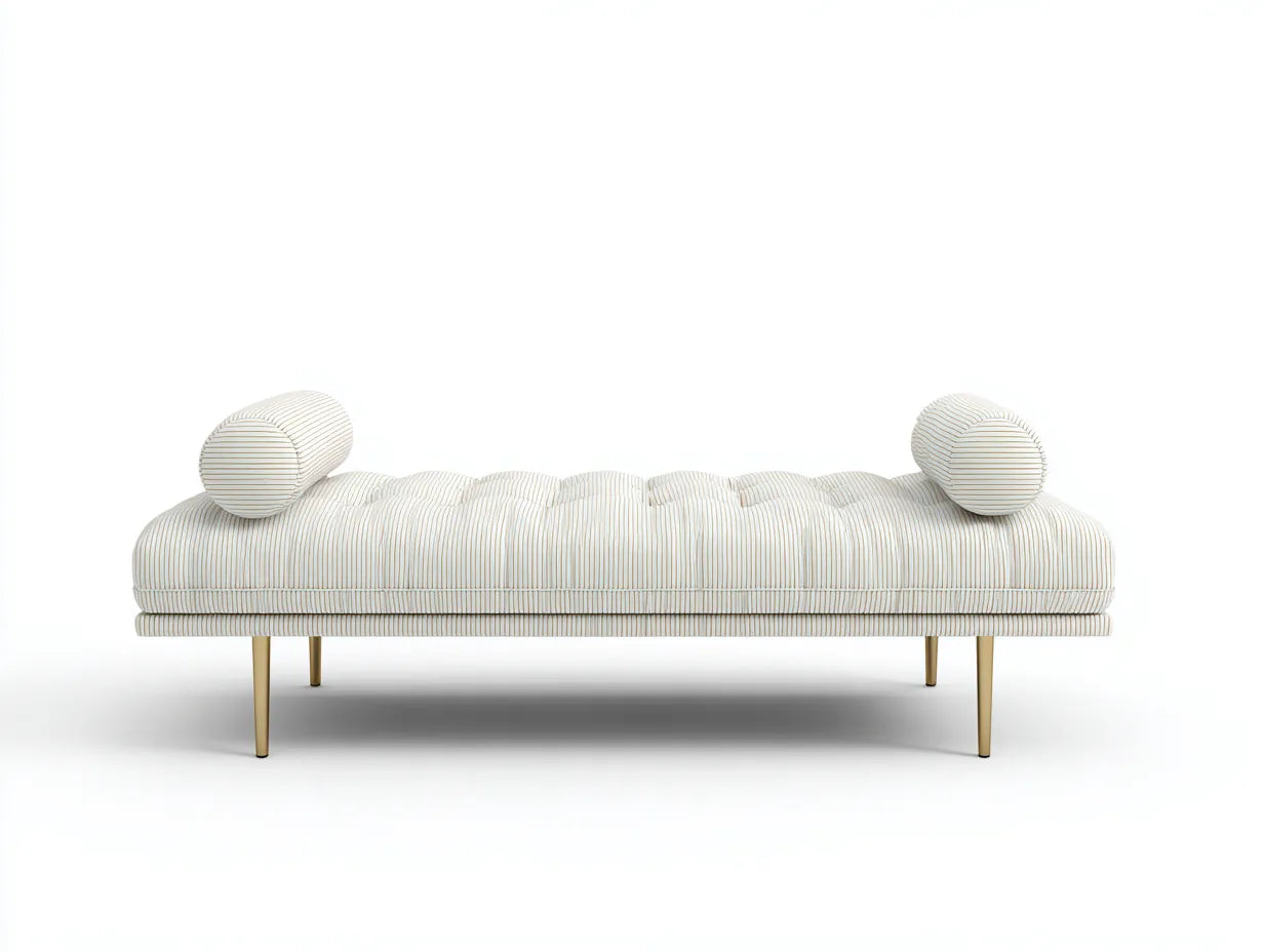 Schlafzimmer Bank 190x72x58 cm Weiß Stoff Gold Metall - gepolsterte Daybed Form
