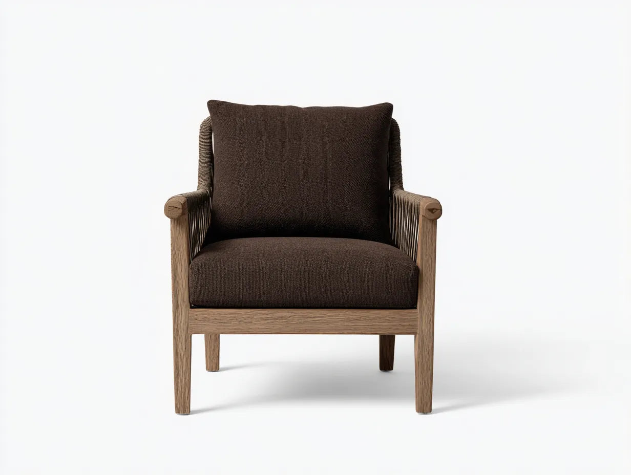 Wohnzimmer Sessel 76x82x84 cm Braun Holz Dunkelbraun Stoff - natürliche Relaxform