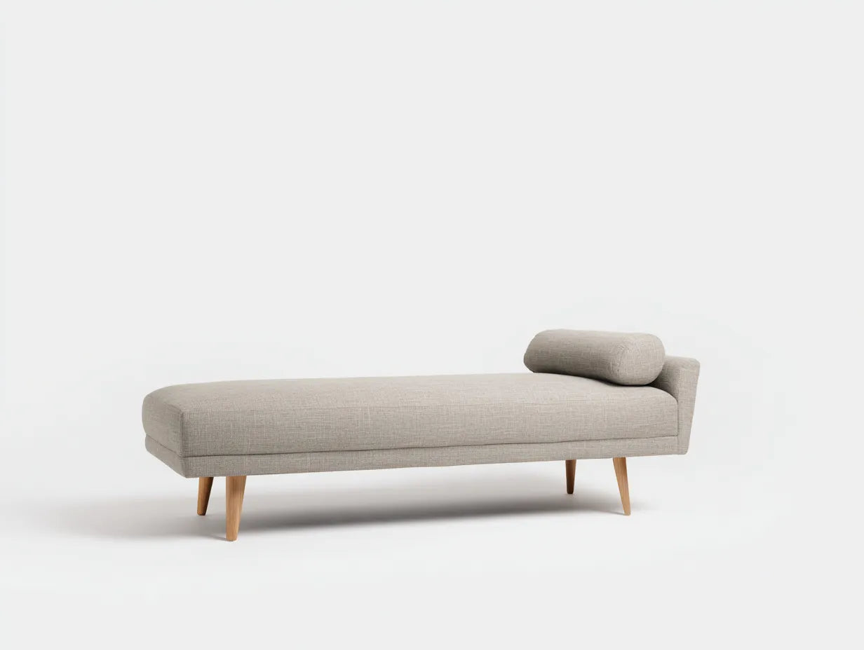 Bank Holz und Stoff 185×70×62 cm Beige/Hellbraun – schlanke Schlafzimmerbank mit Seitenabschluss