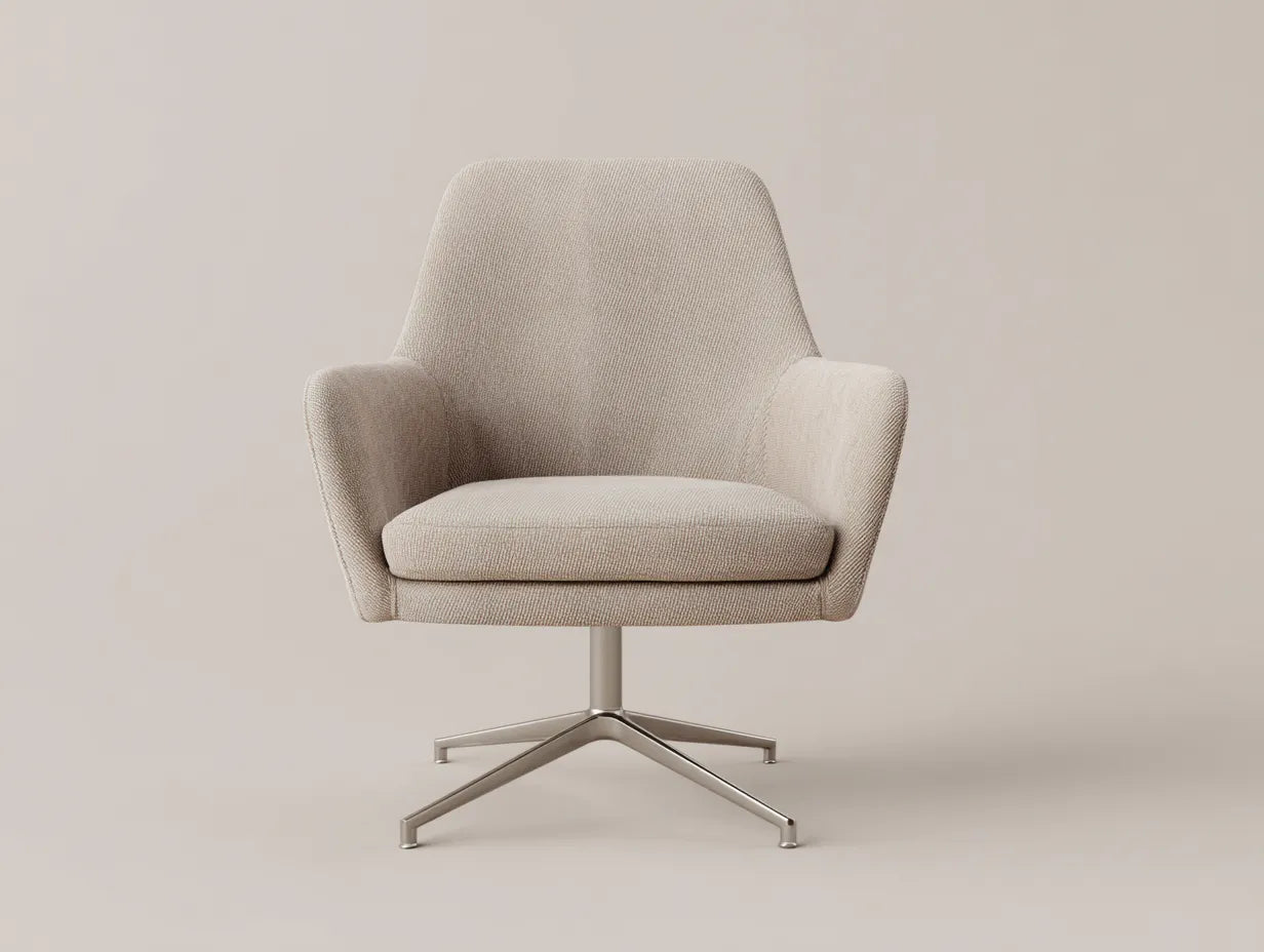Drehsessel Stoff und Metall 74×80×88 cm Beige/Silber – hoher Wohnzimmersessel mit Kreuzfuß