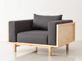 Sessel Holz und Stoff 86×88×78 cm Dunkelgrau/Hellbraun – gepolsterter Wohnzimmersessel mit offenem Rahmen