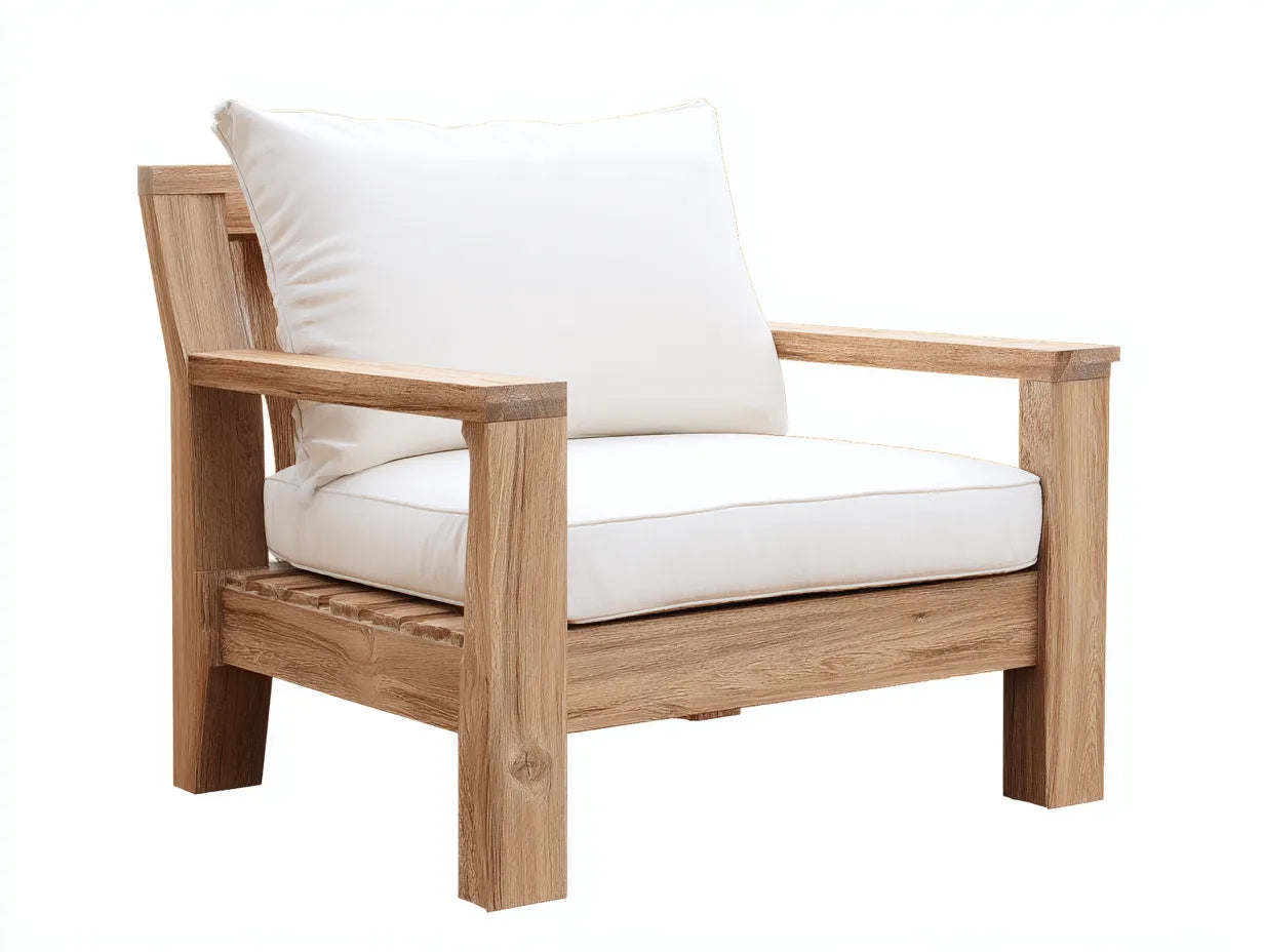 Sessel 82×86×84 cm Holz Stoff Weiß - natürliche Rahmenoptik
